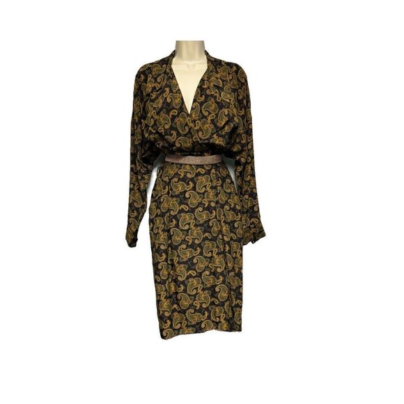 Vintage Ellen Tracy Paisley Wrap Dress 100% Silk - Picture 1 of 7